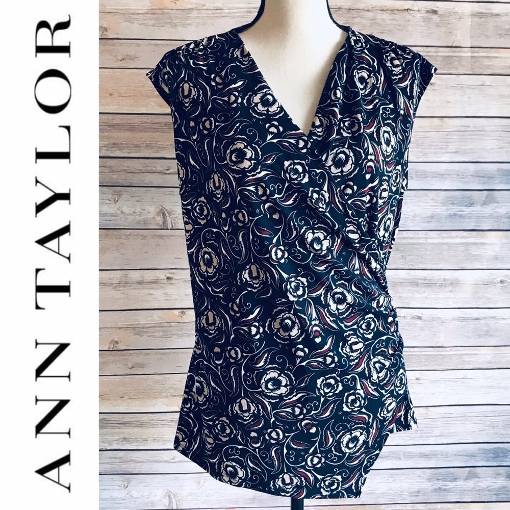 Ann Taylor Floral Wrap Blouse